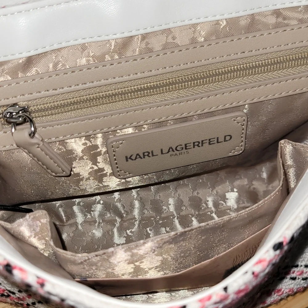 Karl Lagerfeld Plaid Pink and White Shoulder Bag - Picture 4 of 6